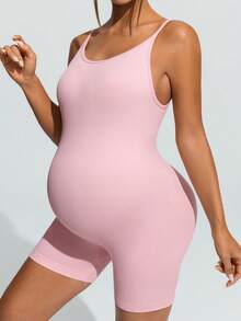 SHEIN Maternity Comfortable Breathable Romper - Pink - View 4
