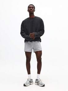 SUMWON 男士宽松浅灰色短裤，抽绳腰带，侧边口袋，适合休闲夏季街头穿着，舒适百搭 - 灰色 - 查看 3