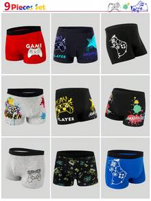 9 piezas de calzoncillos de algodón cómodos con estampado de videojuegos para niños