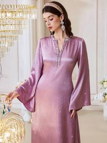 Al Najma Women's Turkish Maxi Dress & Arabic Traditional Abaya - Pink - View 6