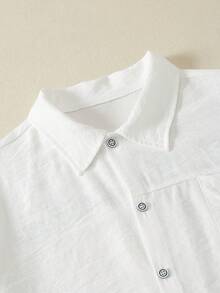 Casuvi Kids Bộ đồ hè mới thời trang cho bé trai: áo sơ mi ngắn tay và quần short rộng rãi. - Đen và trắng - Xem 7