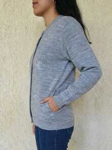 Women's Soft Sweater With Colorful Flower Embroidery - Grey - View 3