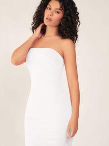 SHEIN BASICS Women'S Strapless Slim Fit Bodycon Casual Dinner Dress/Summer\Off-Shoulder\Party - White - View 5