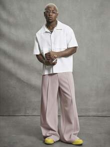 PAVTROS Quần dài nam dáng suông, màu trơn, túi xéo, kiểu dáng thường ngày. - Hồng - Xem 5