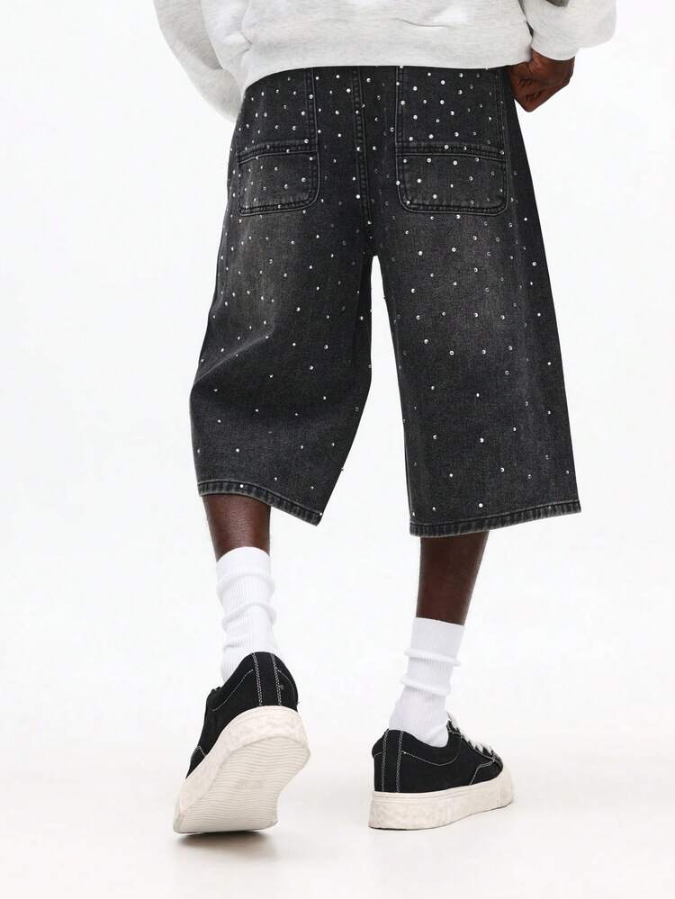 Wide Leg Denim Jorts With Polka Dots