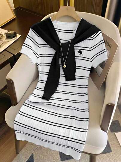 GlowEve 新款欧美时尚混色优雅百搭针织毛衣连衣裙