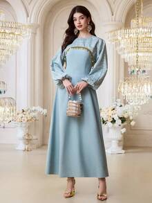 Al Najma 新款浪漫优雅荷叶边设计高端派对礼服 - 杏色 - 查看 2