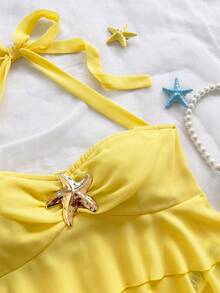 Soleia Tank Top Wanita Kuning Lucu dengan Dekorasi Logam, Model Halter Tanpa Punggung, Cocok untuk Liburan Pantai Musim Panas, Gaya Boho Longgar, Cocok untuk Pesta, Kencan, Hari Valentine, Musim Semi - Kuning - View 5