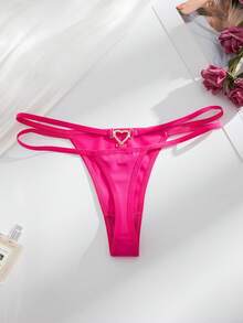 Set de 5 bragas tipo tanga con decoración de corazón de strass en unicolor y cómodo, ropa interior tipo T-back casual para mujeres - Multicolor - Ver 6
