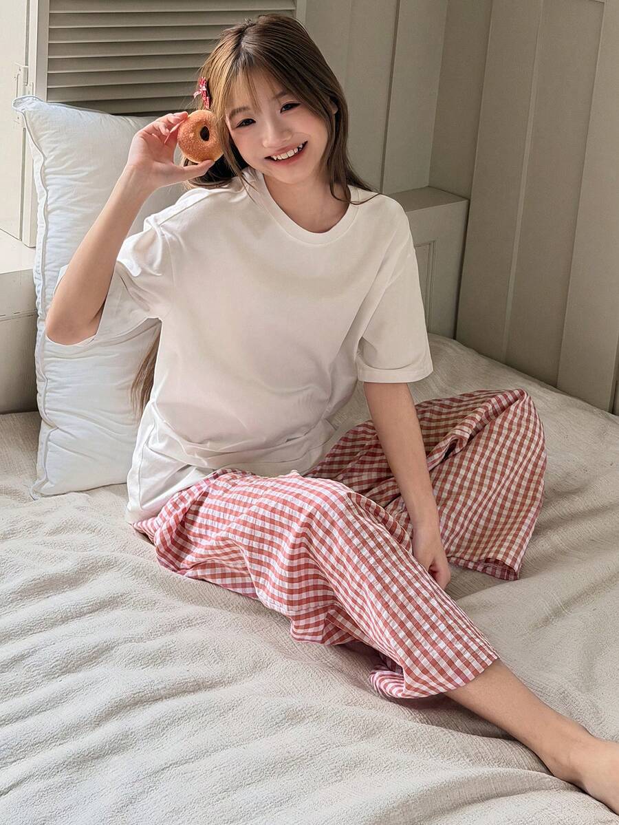 Dazy Kids 少女宽松圆领短袖休闲夏季睡衣 春季 - 粉色 - 查看 1