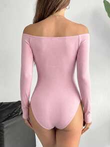 SHEIN EZwear 粉色针织露肩连体衣（女款） - 粉色 - 查看 2