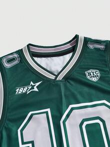 ROMWE MEN Prep Spring/Summer Casual Graphic Men'S Casual Sports V-Neck Loose Fit Numeric Pattern Tank Top - Green - View 4