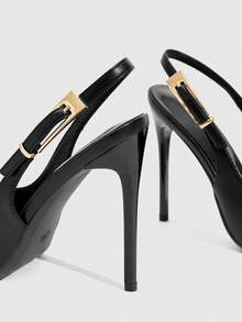 CUCCOO SZL Women's Pointed Toe Stiletto High Heel Black Fashion Sexy Evening Party Pumps With Ankle Strap Valentine's Day - Black PU - View 6