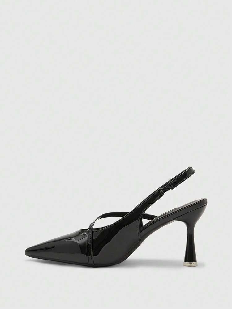 CUCCOO BIZCHIC Pointed Toe Stiletto High Heel Black Backstrap Hollow-Out Women's Party Pumps, Minimalist Elegant Sexy Formal Shoes Valentine's Day