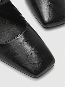 CUCCOO BIZCHIC Giày nữ mũi vuông gót chunky bằng chất liệu PU, trang trí khóa cài, thiết kế tối giản thời trang, thoải mái cho sử dụng hàng ngày, dự tiệc và các sự kiện. - màu đen - Xem 8