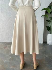DAZY 纯色长款喇叭裙 - 米色 - 查看 3