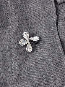 SHEIN MOD 百搭双腰带阔腿铆钉灰色短裤，休闲、正式、制服、办公穿着皆宜，秋季必备 - 深灰色 - 查看 5