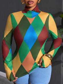 Slaydiva 2026 New Spring Women's Cross Neck Printed Long Sleeve Slim Fit Blouse - Multicolor - View 4