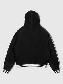 ROMWE MEN Prep Áo hoodie nam dáng rộng, ấm áp, in chữ, thích hợp cho mùa thu. - màu đen - Xem 2