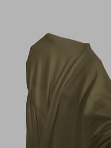 SHEIN MOD 加大码圆领杏色T恤，优雅通勤款，喇叭袖，弹力褶皱设计，复古日常穿搭 - 軍綠色 - 查看 6