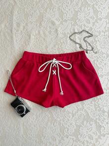 Attitoon Bộ áo nỉ và quần short nữ kiểu dáng thường ngày, màu đỏ tía, phong cách tối giản, thích hợp cho mùa Thu/Đông. - Màu Đỏ Sâu - Xem 1