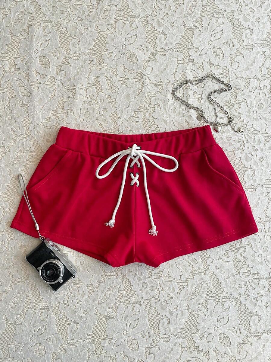 Attitoon Bộ áo nỉ và quần short nữ kiểu dáng thường ngày, màu đỏ tía, phong cách tối giản, thích hợp cho mùa Thu/Đông. - Màu Đỏ Sâu - Xem 1