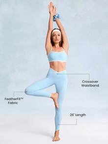 GLOWMODE 26'' FeatherFit™ Striped Waist Hem Leggings Low Impact Yoga Pilates Daily Valentine's Day - Blue Day - View 2