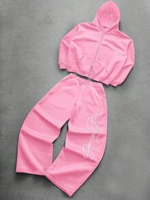 PAVTROS Bộ áo hoodie nam phong cách đường phố phổ biến, thêu chữ "Freedom" đặc trưng, thích hợp cho các lễ hội âm nhạc ngoài trời, dạo phố thường ngày, làm quà tặng cho bạn trai/chồng, quà kỷ niệm, màu đen. - Hồng - Xem 4