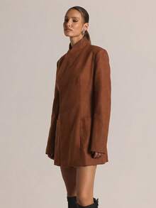 MUSERA Đầm blazer dài tay cổ cao, dáng suông, thắt eo, thích hợp mặc đi chơi hàng ngày, dự tiệc tối, gợi cảm, dễ thương, thoải mái, thanh lịch, sang trọng, dự đám cưới. - màu nâu - Xem 3