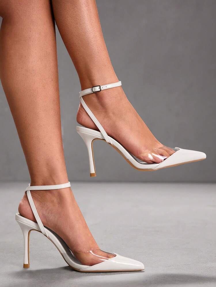 CUCCOO SZL Black Satin Twill & Mesh Patchwork Fashion Sexy Elegant Wedding Season Pointed Toe Strap High Heel Pumps Valentine's Day