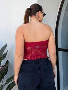 Nezia Cruz Große Größen Spitze asymmetrisches Träger-Top, geeignet für Valentinstag, Sommer, Geburtstag, formelle Anlässe, Party, Weinrot, Angelique Rot, Kirsche, anliegendes einfarbiges T-Shirt, Damen Basis Top, Westliche Damenkleider, Sommerhemden, Sommertops, enge Shirts, Ostern, Frühling - Bordeaux - Übersicht 2