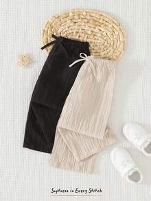 Cozy Pixies 2pcs Baby Girl Crinkle Texture Loose Wide Leg Pants, Straight Leg Trousers, Versatile Casual Pants, Holiday Style - Multicolor - View 4