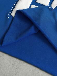 PAVTROS 男士短袖T恤，压纹印花，大号字母印花，宽松短款 - 藍色 - 查看 6