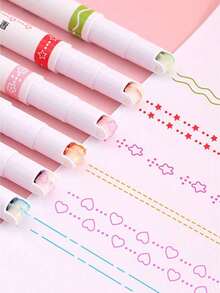 12pcs/18pcs Highlighter Pen Notebook Curve Pen Roller Flower Pen Double-Head Printing Contour Pen Creative Wave Flower Ball Pen Back To School