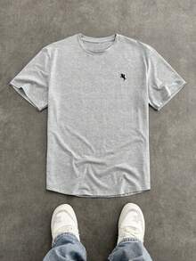 SWAVVY 男士休闲刺绣短袖T恤，夏季 - 淺灰色 - 查看 1