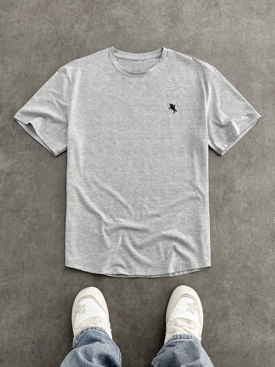 SWAVVY 男士休闲刺绣短袖T恤，夏季 - 淺灰色 - 查看 1