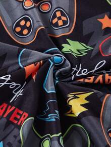 男童睡衣套装 - 两件套，游戏手柄印花，黑色多色圆领长袖长裤，适合居家休闲、玩耍、睡觉时穿着，轻薄弹力舒适，是2026年假日必备礼物，休闲家居服。 - 彩色 - 查看 9