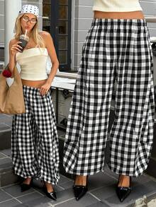 MainGRL 女士格子梭织休闲裤，简约日常穿搭 - 彩色 - 查看 5