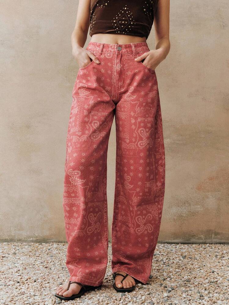 Women's Elegant Romantic Bohemian Style Printed Pants, Suitable For Party, Casual, Vacation In Spring/Summer