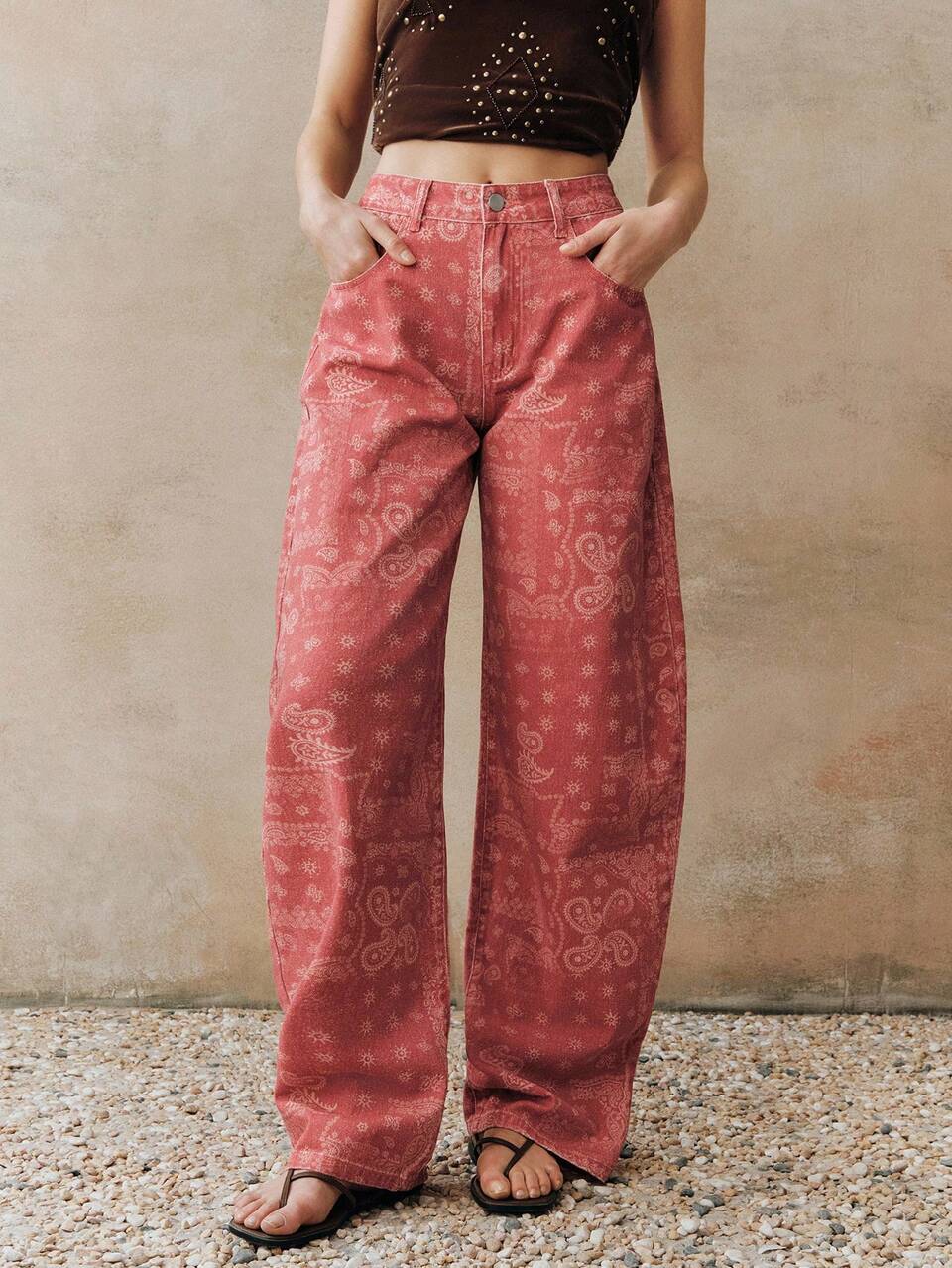 Women's Elegant Romantic Bohemian Style Printed Pants, Suitable For Party, Casual, Vacation In Spring/Summer ,Petite Women
