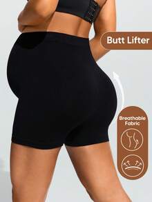 SHEIN Pregnant Women's Solid Color Elastic Waist Casual Fitness Shorts,Word Cup - Black - View 5