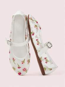 CUCCOO DOLLMOD Women's Floral Pattern Buckle Design Flat Casual Shoes Valentine's Day - White - View 1