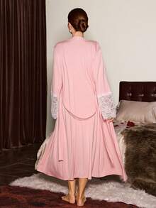 Slumberist Lace Trim Camisole Nightgown And Robe Set For Women - Dusty Pink - View 2