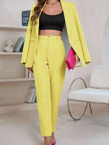 Aveloria Modichic 纯色长袖西装外套，带口袋 - 黃色 - 查看 4
