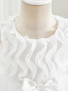 SHEIN Infant Wedding Season Light Pink Mesh 3D Floral Decor Sleeveless Dress, Suitable For Party, Summer - White - View 9