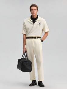 Officeau 男士复古风休闲商务西装裤，春夏款 - 杏色 - 查看 6