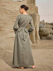 Graceveil 女士时尚休闲条纹印花收腰长裙 - 綠色 - 查看 5