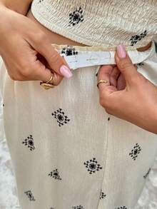 SHEIN Maternity Floral Print Tube Top And Adjustable Waist Wide Leg Pants Fashion 2 Pieces Set - Apricot - View 7