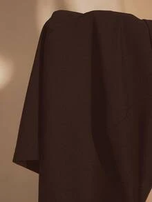 SHEIN BAE 大码女士纯黑色V领长袖修身连体裤，优雅适合秋冬季节，可用于浪漫约会、正式场合、派对、日常通勤和夜间外出。 - 咖啡棕 - 查看 8