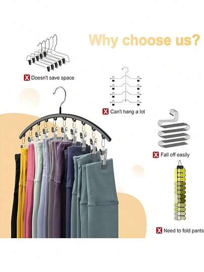 1pc Stainless Steel Pants Hanger, Space Saving Wardrobe Storage With 10 Clips, Durable Storage Solution With Stylish Design, For Yoga Pants And Leggings - Wardrobe Organizer, Pants And Socks Hanger For Mother's Day Clothing Stores,